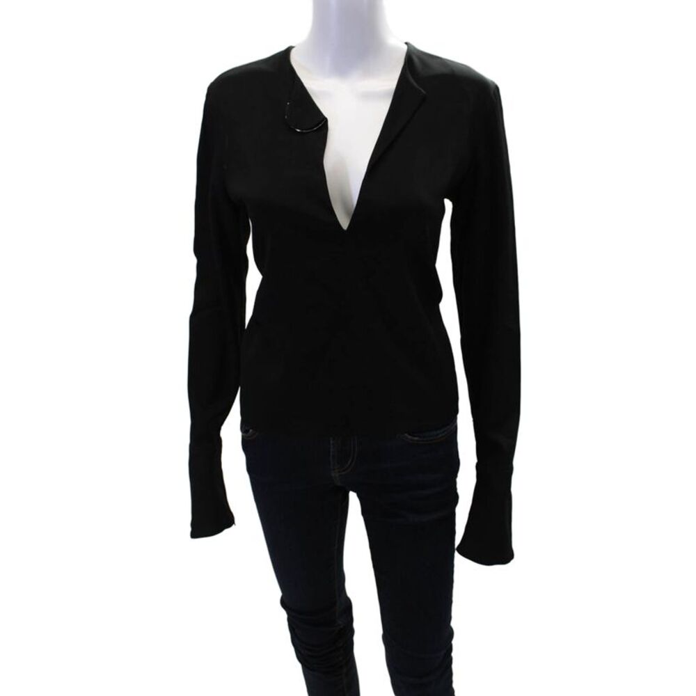 David Koma Womens Long Sleeves V Neck Back Zipper Blouse Black Size 12